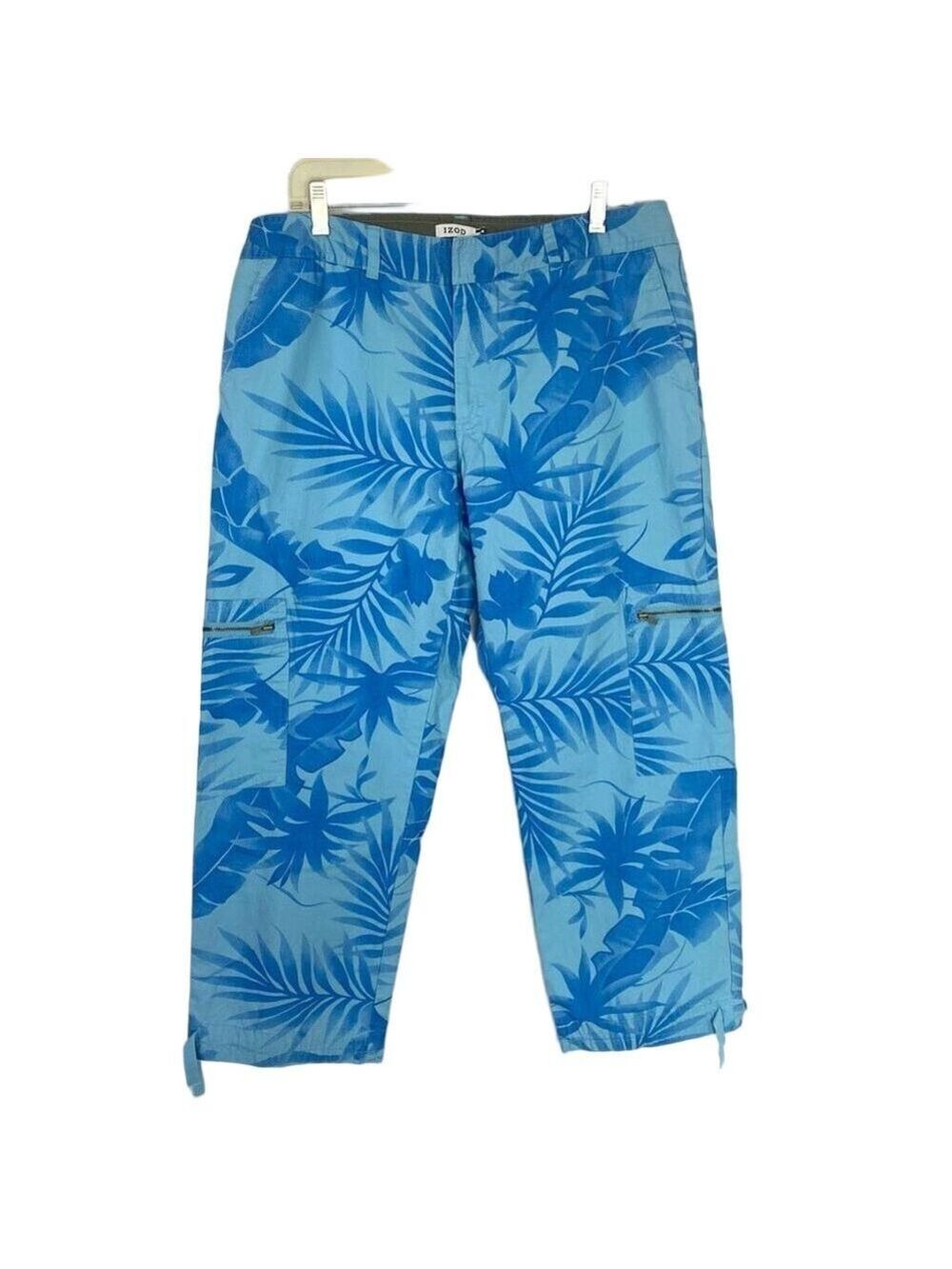 IZOD Blue Cropped Capri's Women’s Pants Size 12 Tropical Palm Print Y2K Vintage